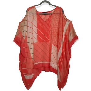 Lane Bryant Women’s Plus Size 22/24 Orange Diagonal Print Batwing Sheer Blouse